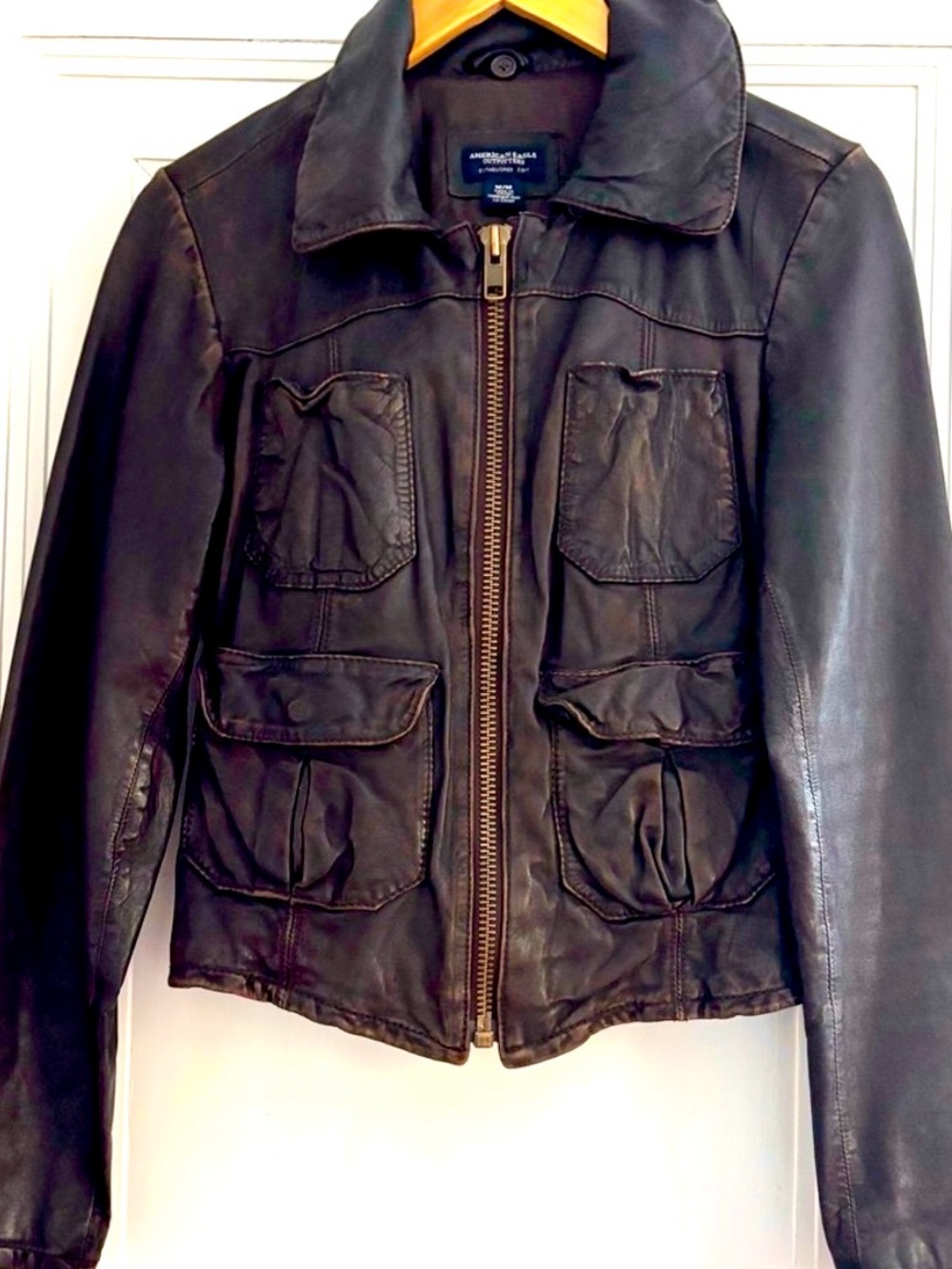 American Eagle Outfitters | Dark Brown Leather Jacket Fitted